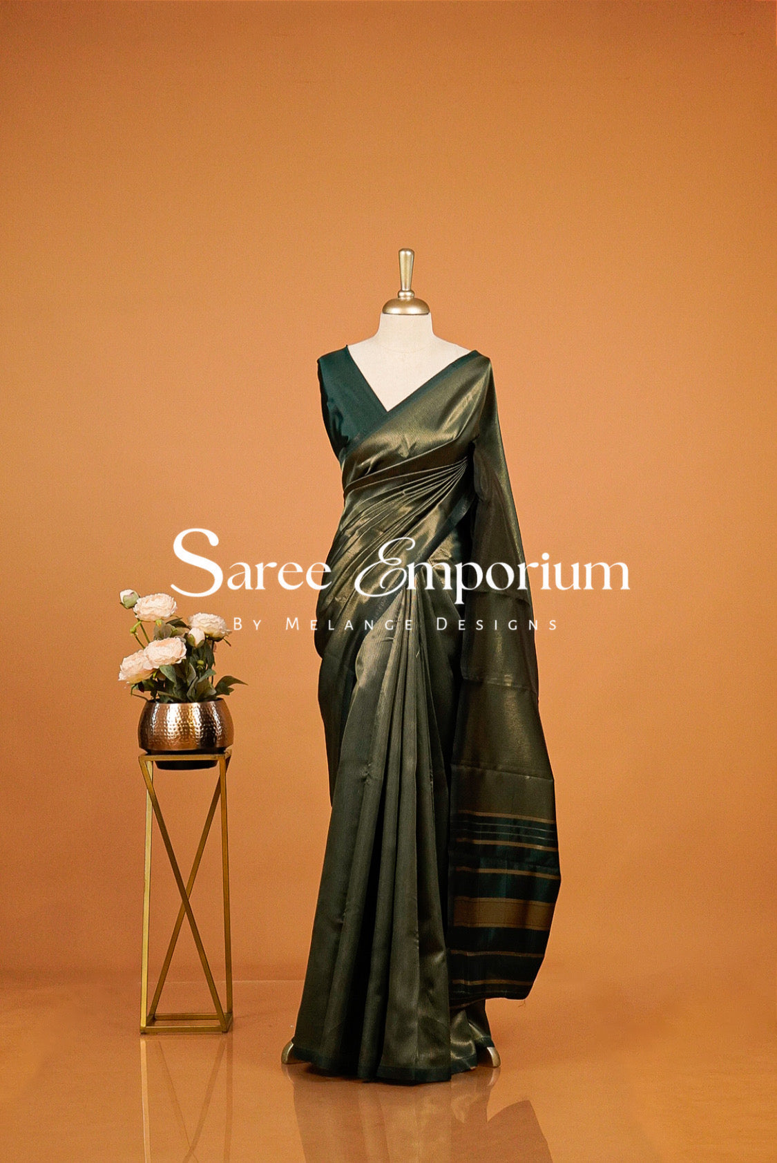 Semi Silk Saree For Women Bottle Green 