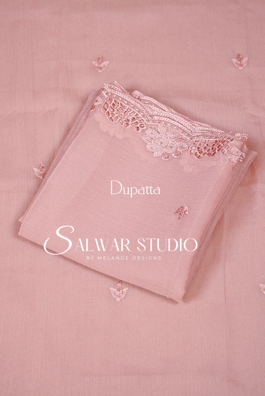 Shiffon Cutwork Unstitched Salwar Suit Material Blush Pink Dupatta.