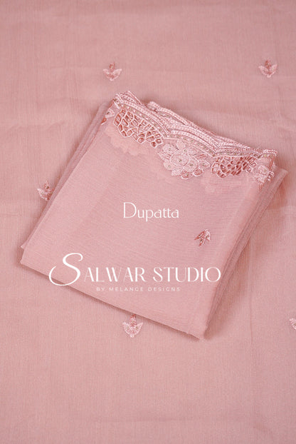 Shiffon Cutwork Unstitched Salwar Suit Material Blush Pink Dupatta.