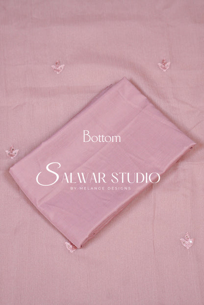 Shiffon Cutwork Unstitched Salwar Suit Material Blush Pink Bottom.