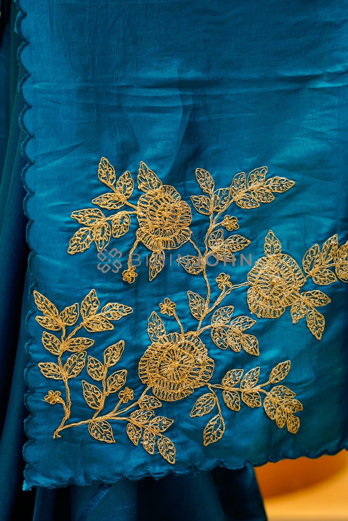 Silk Embroidery Saree For Women Peacock Teal BJ0744