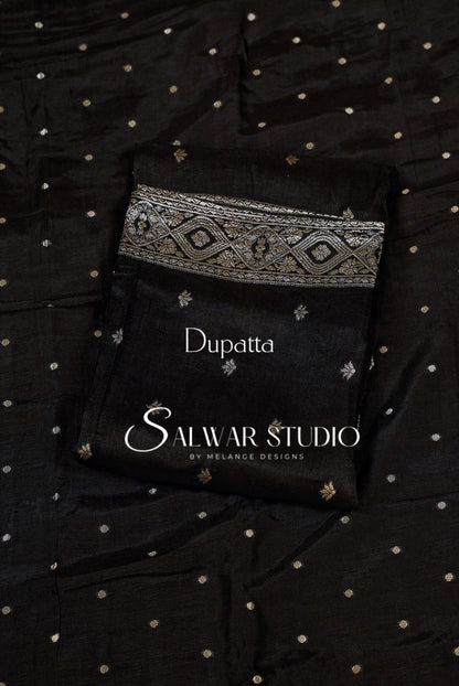 Silk Banarasi Unstitched Salwar Suit Dress Material Black AC0199