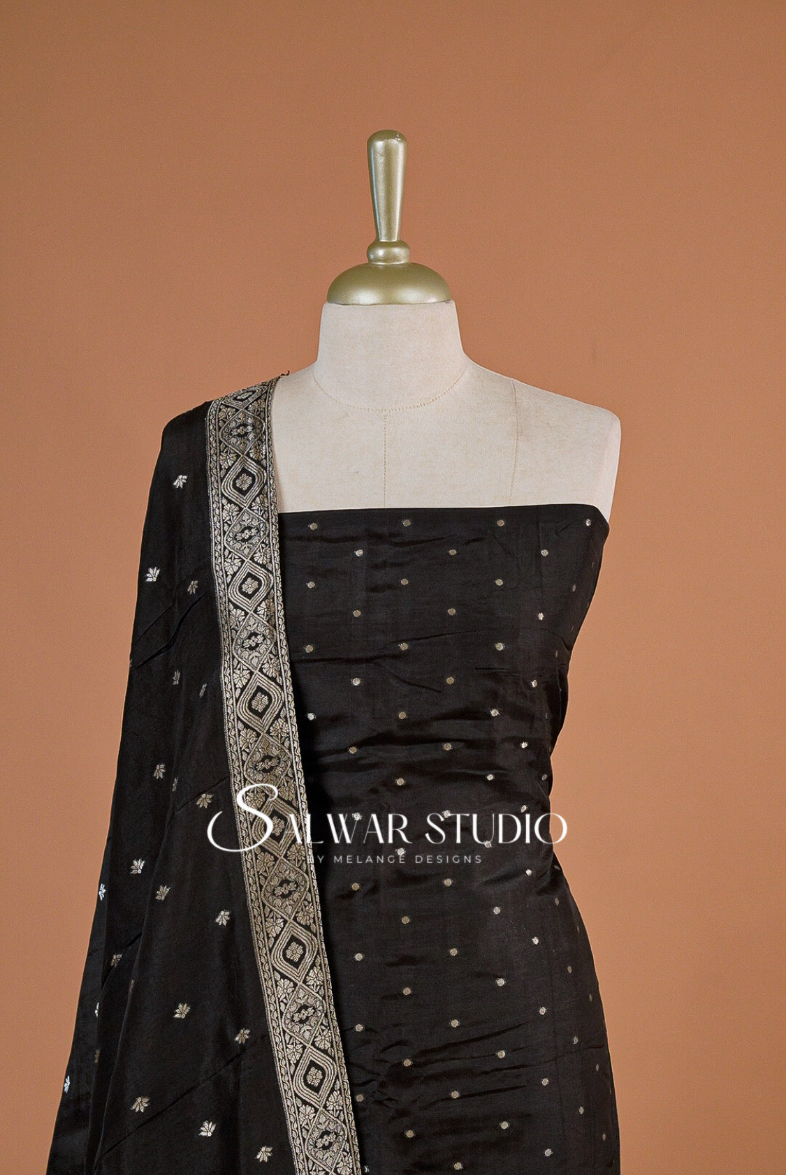 Silk Banarasi Unstitched Salwar Suit Dress Material Black AC0199