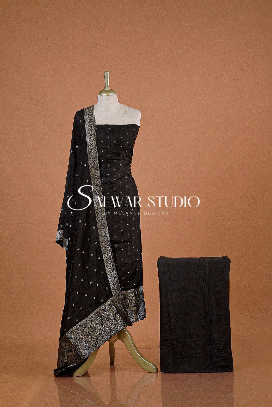 Silk Banarasi Unstitched Salwar Suit Dress Material Black AC0199