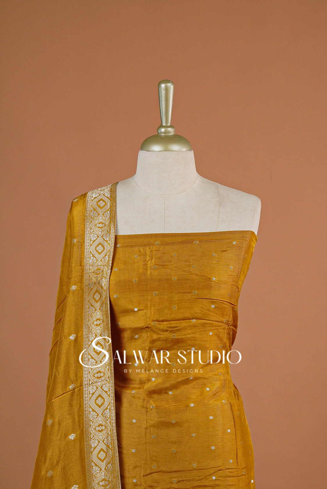 Silk Banarasi Unstitched Salwar Suit Dress Material Golden Yellow AC0200