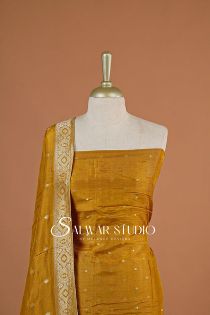 Silk Banarasi Unstitched Salwar Suit Dress Material Golden Yellow AC0200