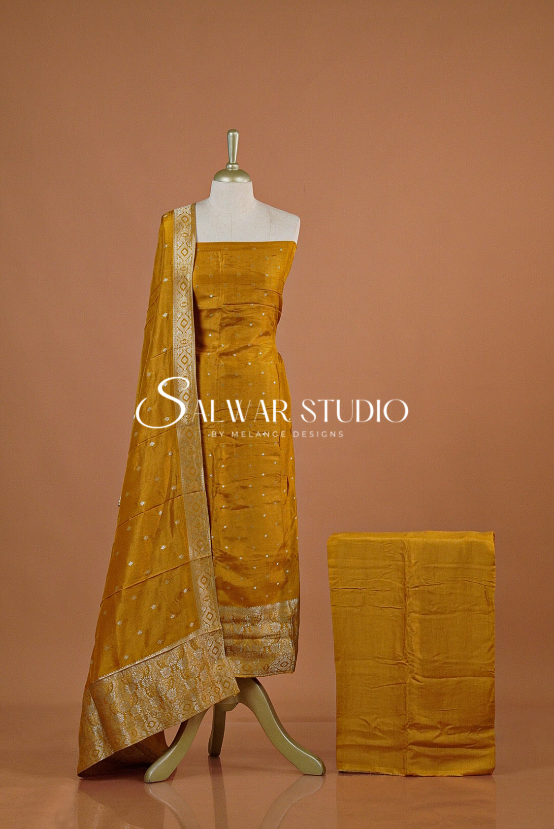 Silk Banarasi Unstitched Salwar Suit Dress Material Golden Yellow AC0200