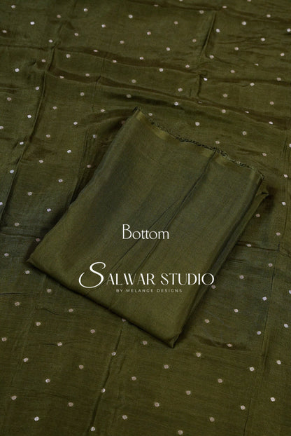 Silk Banarasi Unstitched Salwar Suit Dress Material Dark Moss Green AC0201