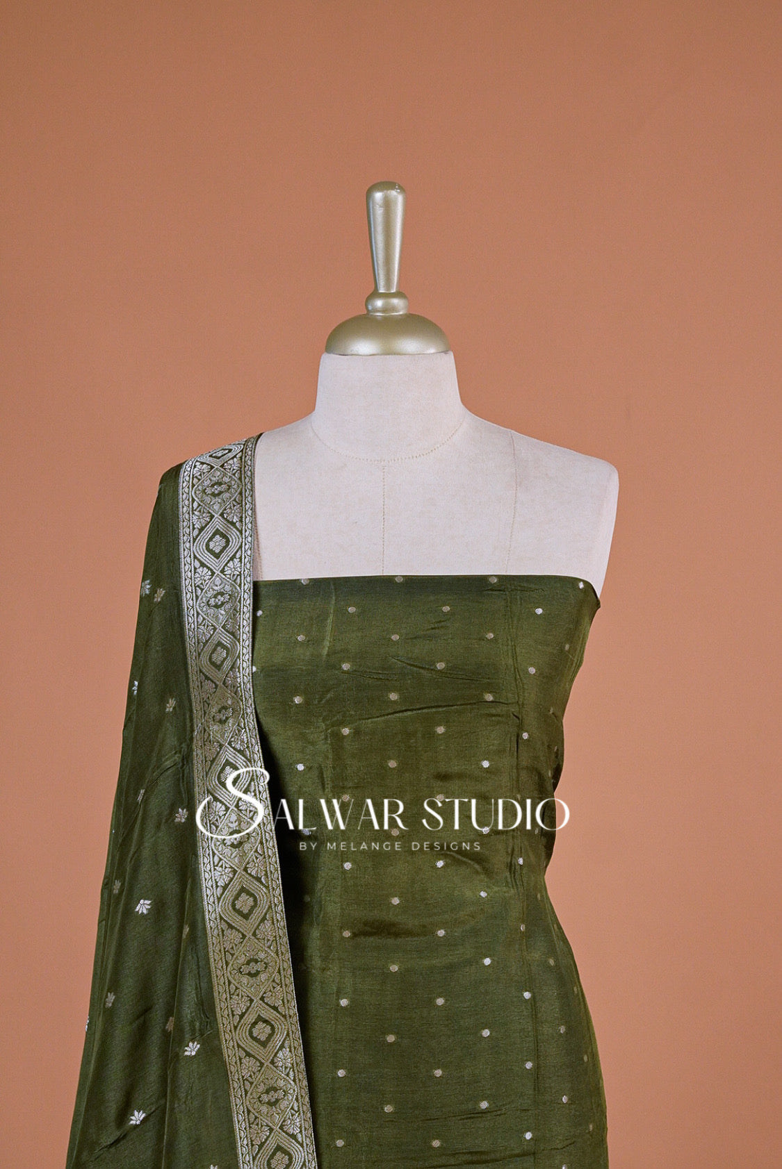 Silk Banarasi Unstitched Salwar Suit Dress Material Dark Moss Green AC0201