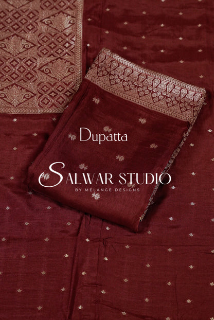 Silk Banarasi Unstitched Salwar Suit Dress Material Deep Maroon  AC0338