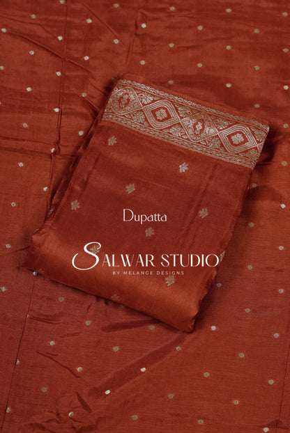 Silk Banarasi Unstitched Salwar Suit Dress Material Burnt Umber AC0202