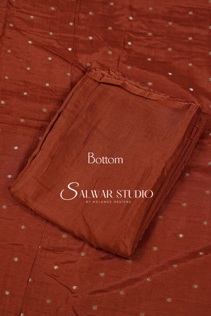 Silk Banarasi Unstitched Salwar Suit Dress Material Burnt Umber AC0202