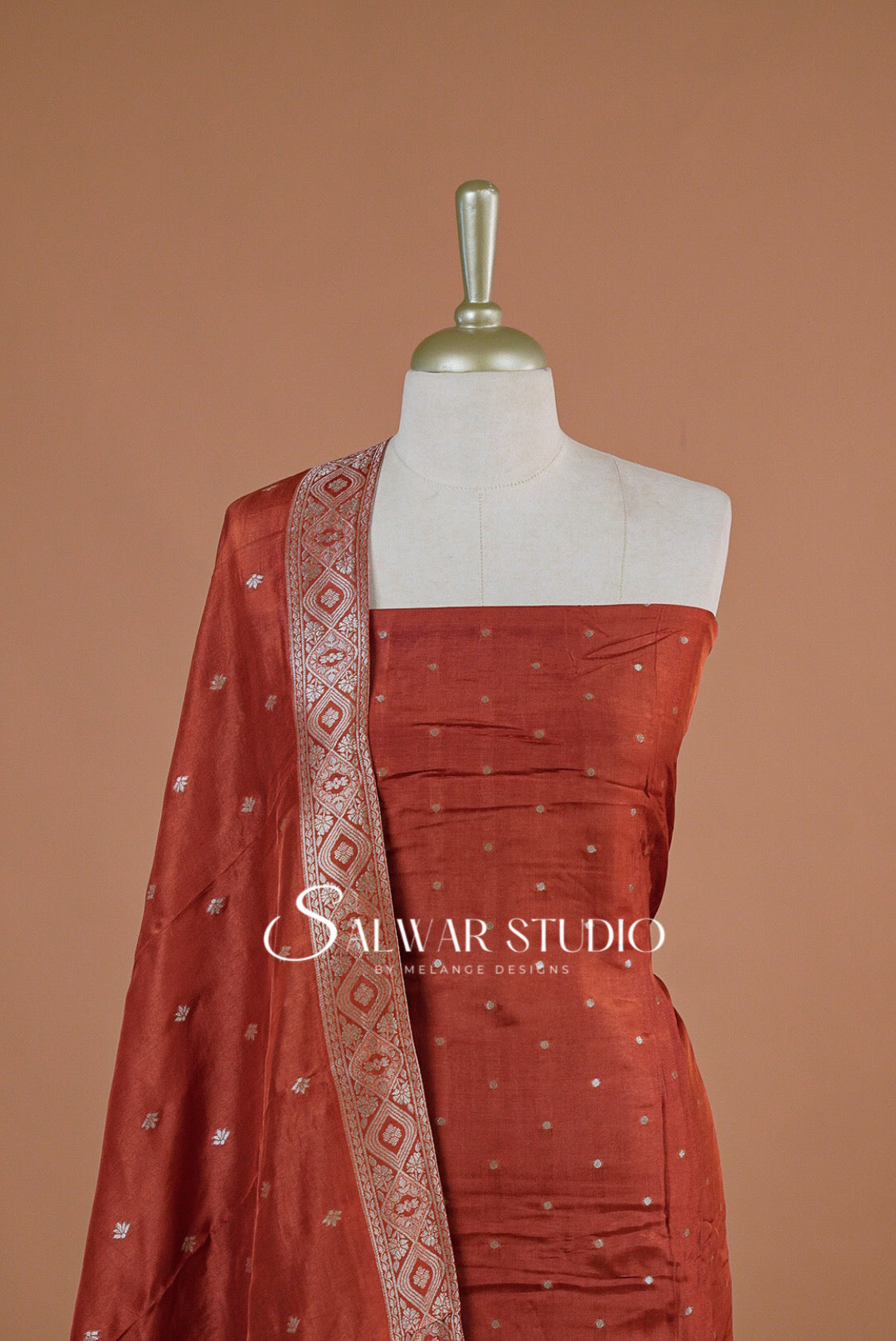 Silk Banarasi Unstitched Salwar Suit Dress Material Burnt Umber AC0202