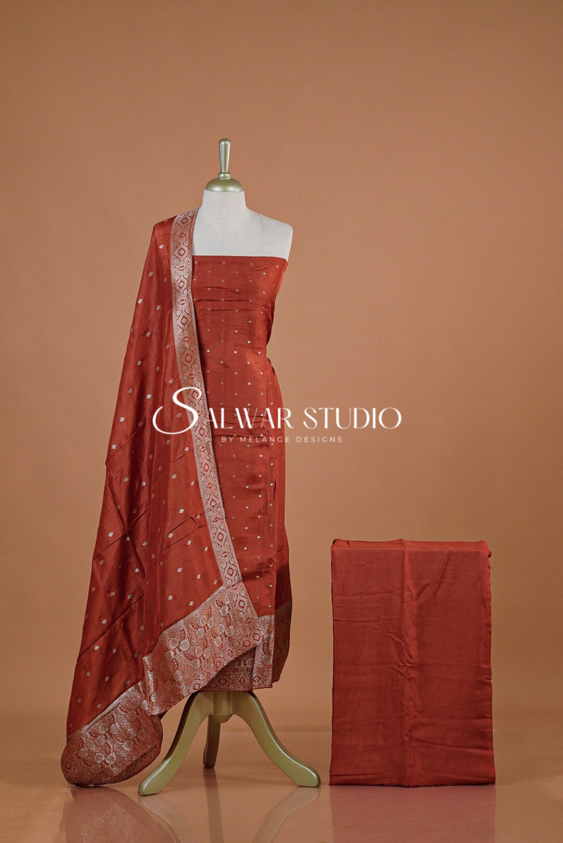 Silk Banarasi Unstitched Salwar Suit Dress Material Burnt Umber AC0202
