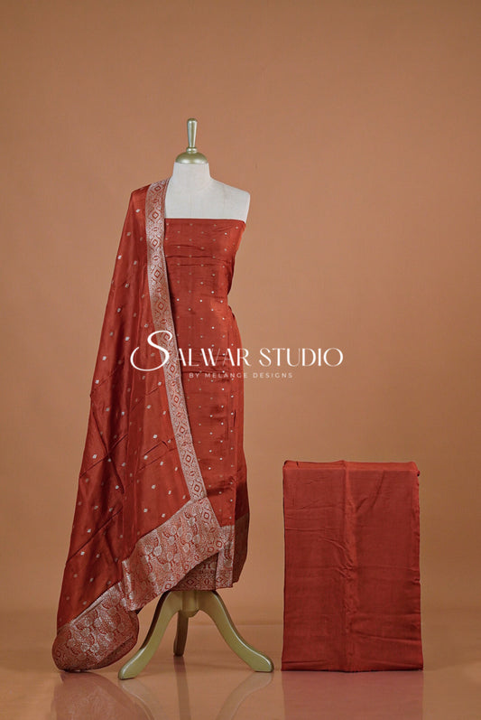 Silk Banarasi Unstitched Salwar Suit Dress Material Burnt Umber AC0202