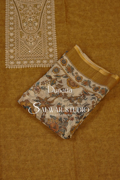 Silk Embroidery Unstitched Salwar Suit Dress Material Bronze AC0209