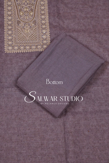 Silk Embroidery Unstitched Salwar Suit Dress Material  Lavender Blue AC0211