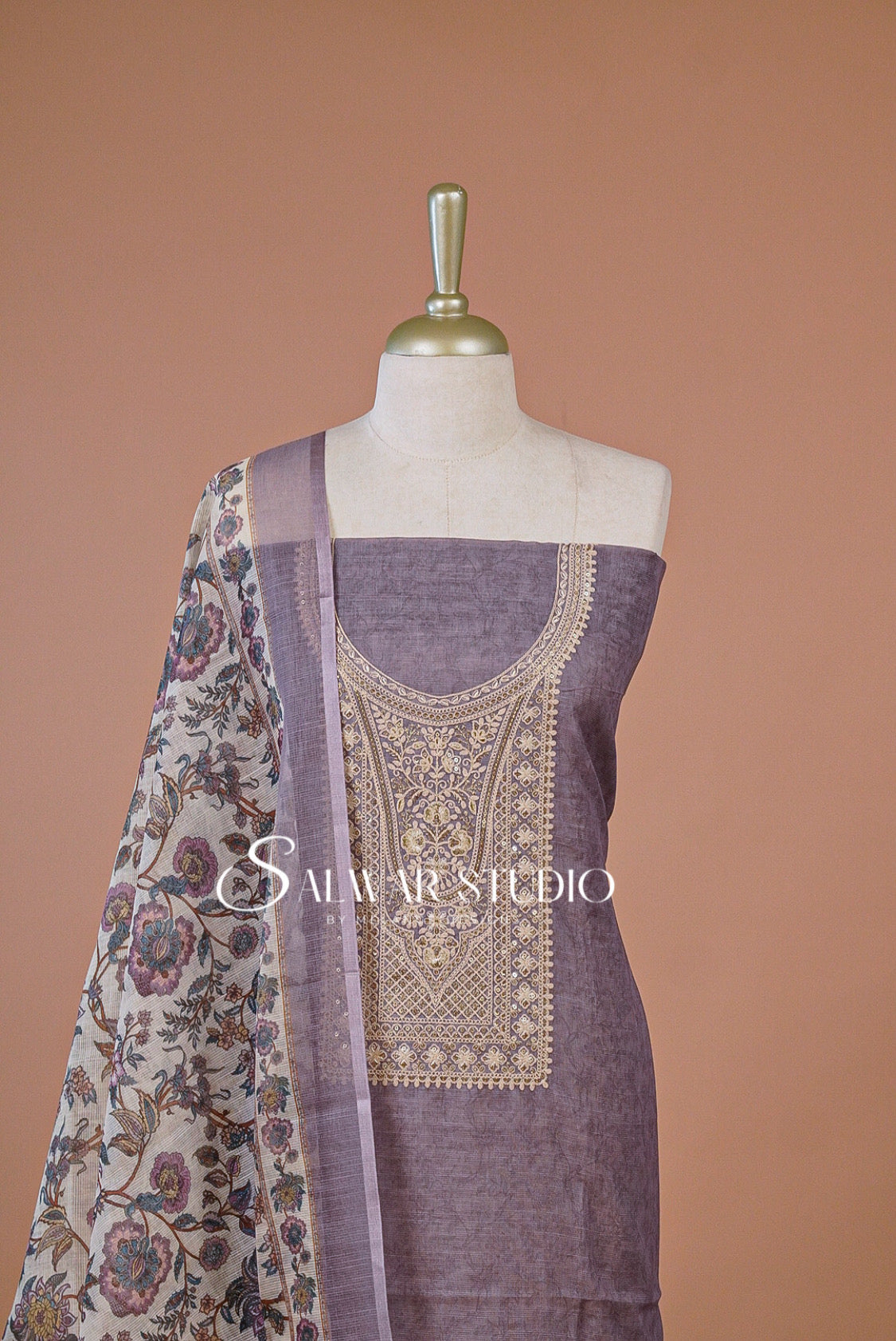 Silk Embroidery Unstitched Salwar Suit Dress Material  Lavender Blue AC0211