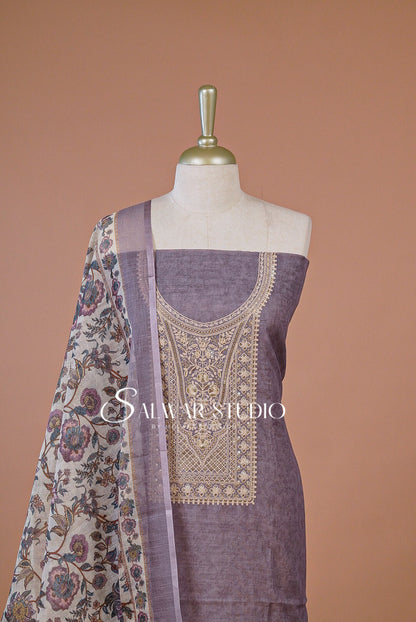 Silk Embroidery Unstitched Salwar Suit Dress Material  Lavender Blue AC0211