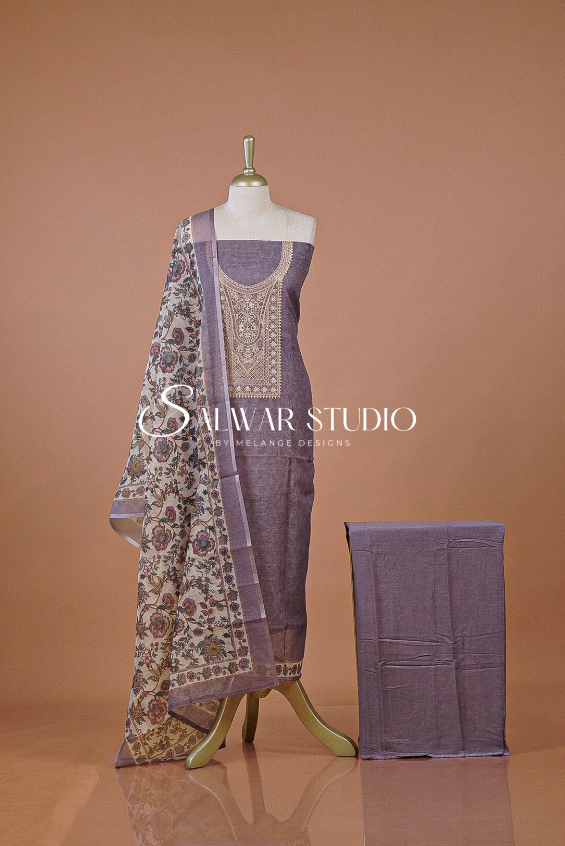 Silk Embroidery Unstitched Salwar Suit Dress Material  Lavender Blue AC0211