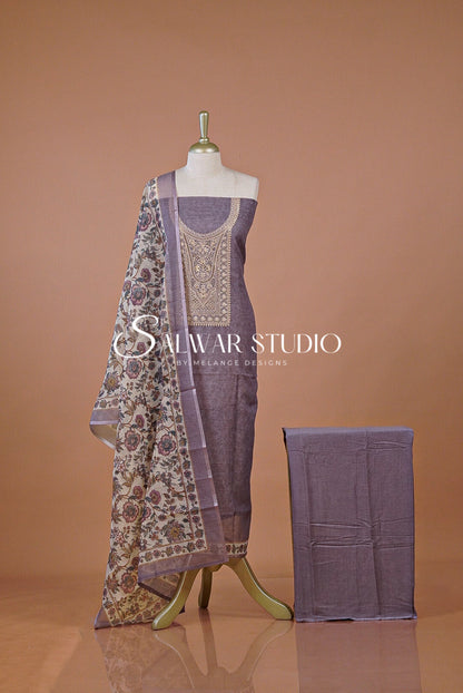 Silk Embroidery Unstitched Salwar Suit Dress Material  Lavender Blue AC0211