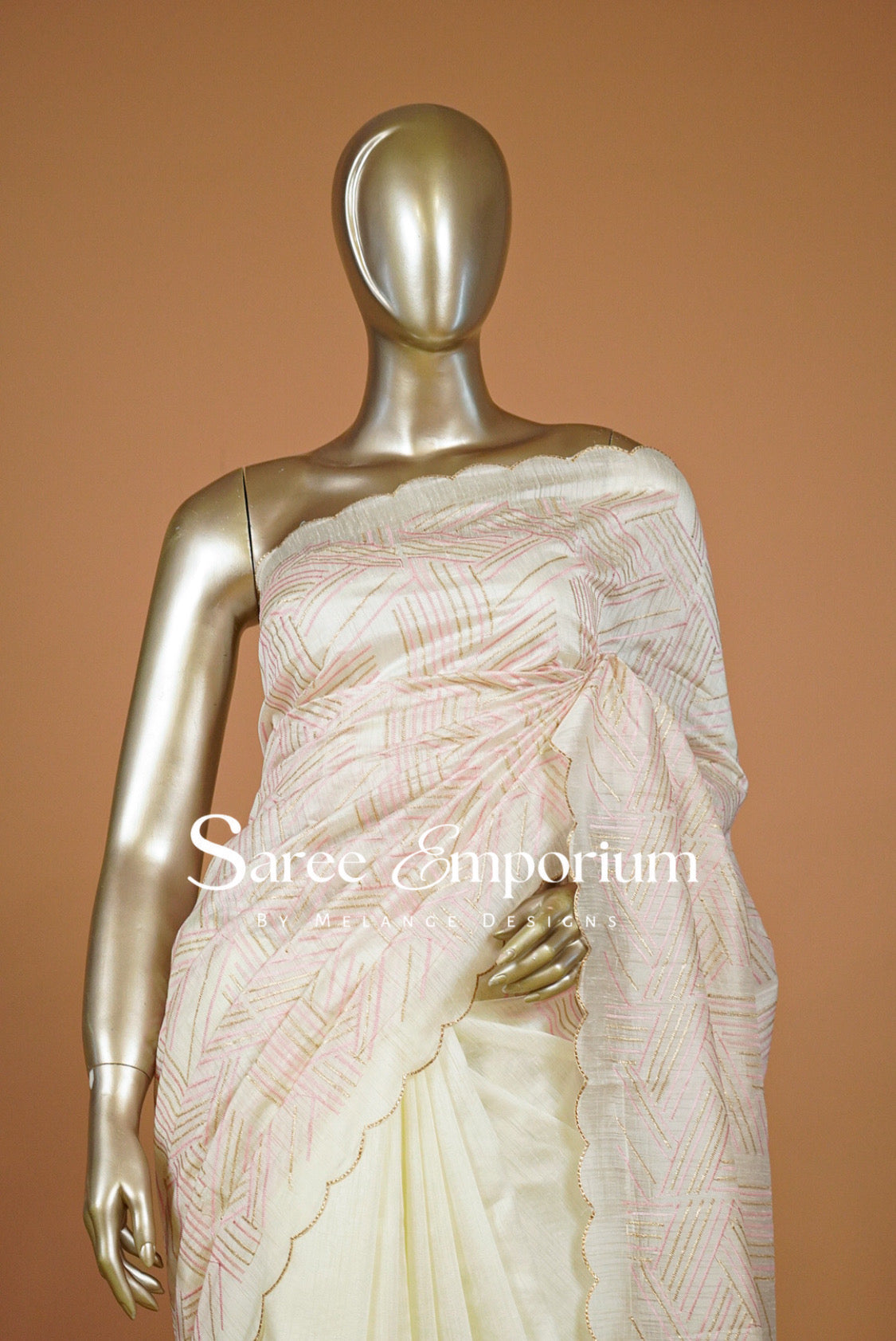 Silk Embroidery Saree For Women Ivory & Blush Pink