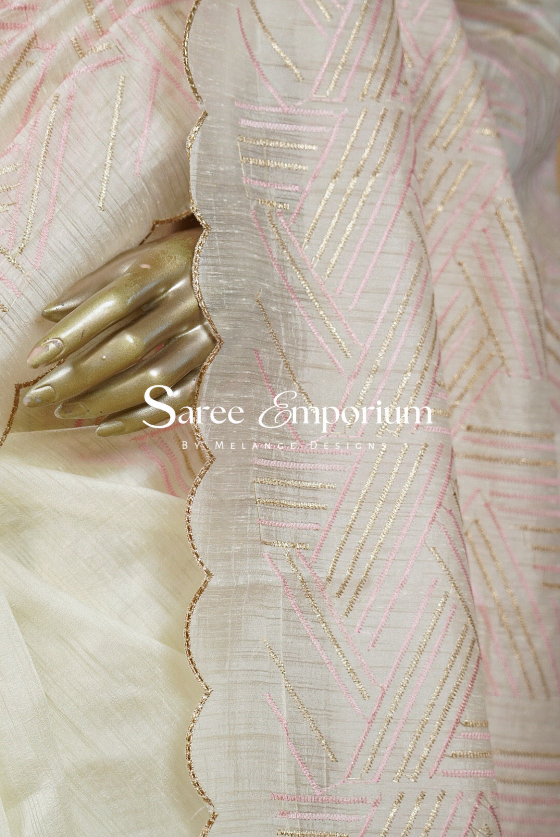 Silk Embroidery Saree For Women Ivory & Blush Pink