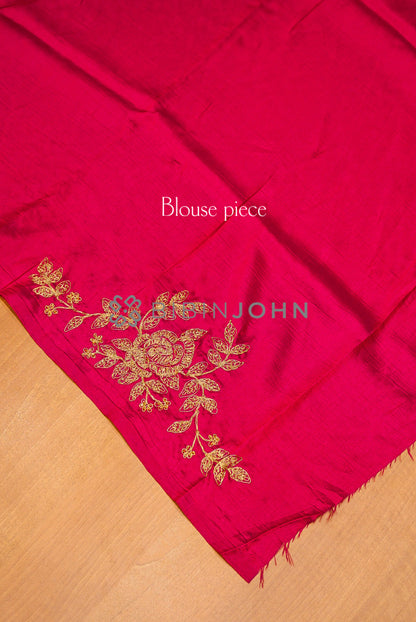 Silk Embroidery Saree For Women Rani Pink BLOUSE PIECE
