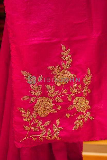 Silk Embroidery Saree For Women Rani Pink  PALLU