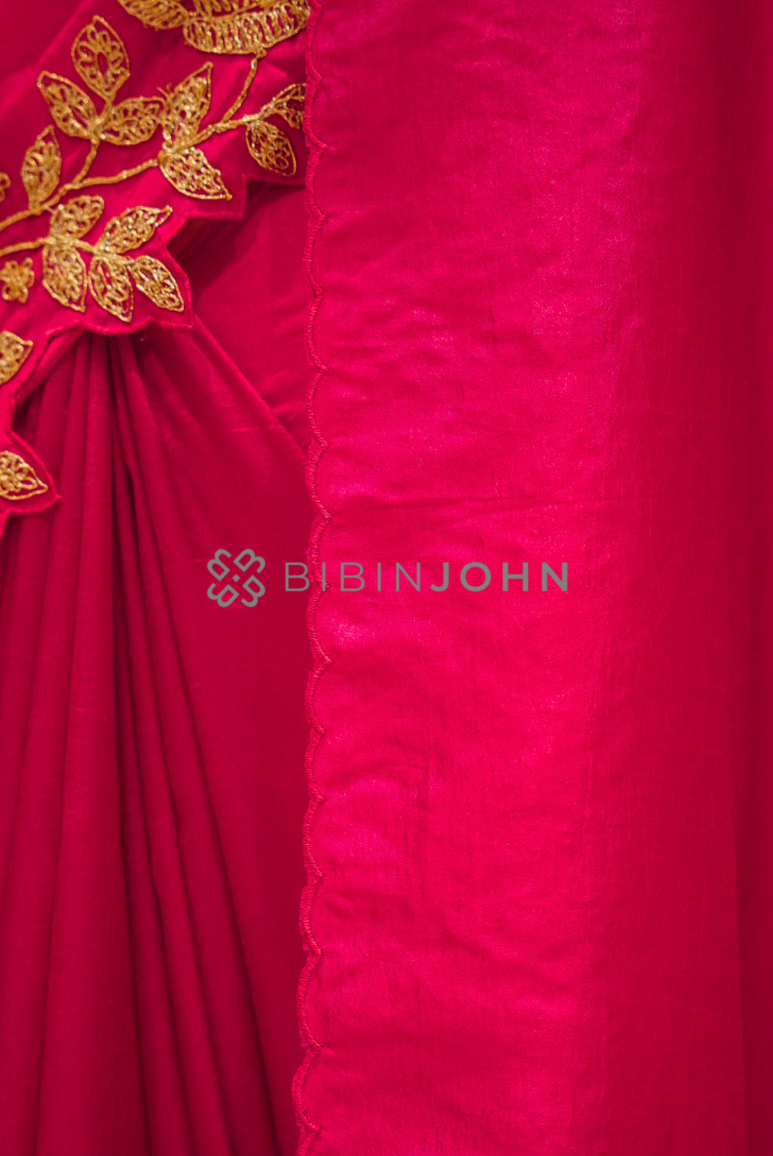 Silk Embroidery Saree For Women Rani Pink SIDE VIEW