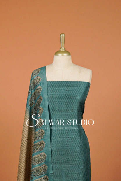 Silk Unstitched Salwar Suit Dress Material Dusty Teal Blue AC0343