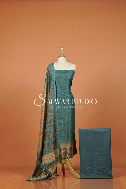 Silk Unstitched Salwar Suit Dress Material Dusty Teal Blue AC0343