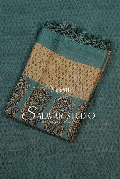 Silk Unstitched Salwar Suit Dress Material Dusty Teal Blue AC0343