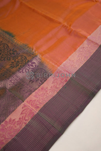 Silk Saree For Women Burnt Orange  pallu
