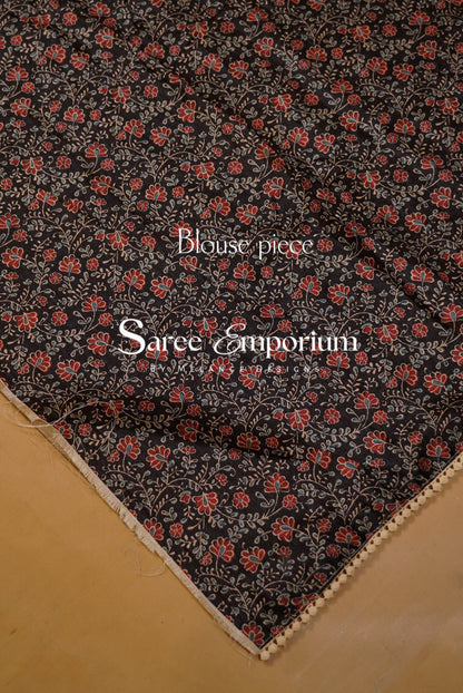 Tissue Linen Embroidery Saree For Women Cream with Black Blouse Piece.