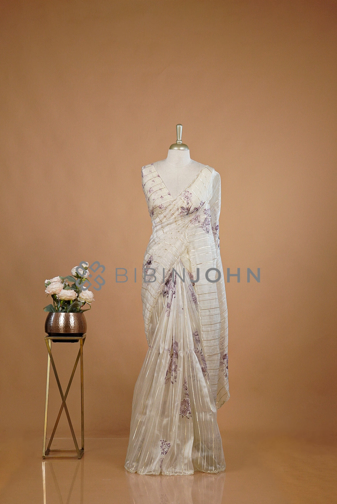 Tissue Handwork Embroidery Saree For Women Ivory