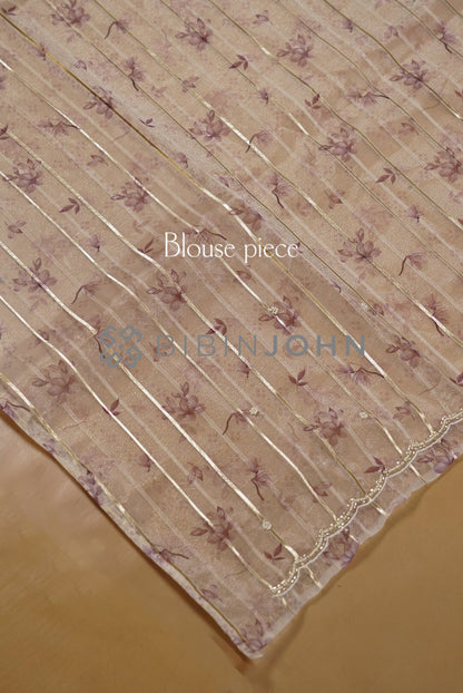 Tissue Handwork Embroidery Saree For Women Ivory  blouse piece.