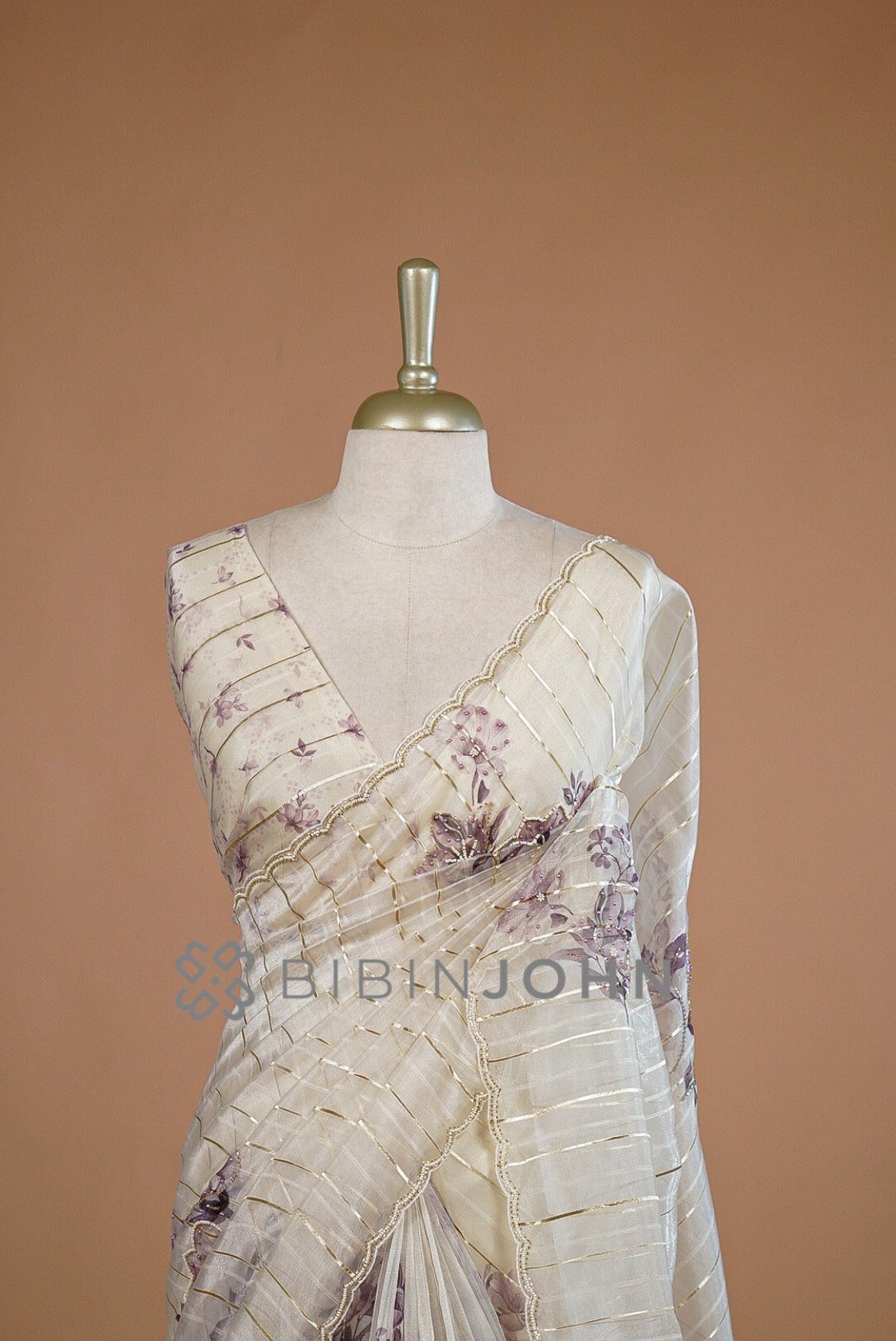 Tissue Handwork Embroidery Saree For Women Ivory close view