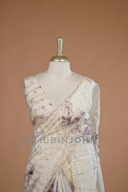 Tissue Handwork Embroidery Saree For Women Ivory close view