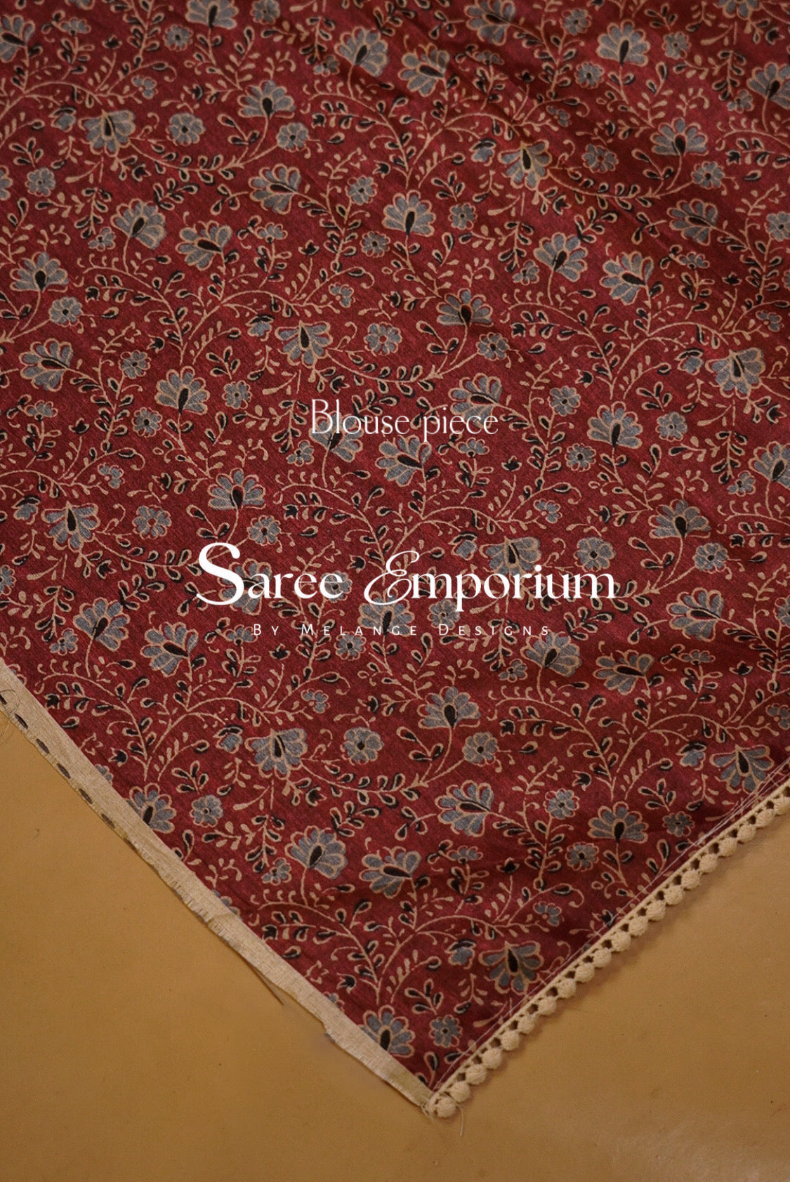 Tissue Linen Embroidery Saree For Women Cream with Rust Red Blouse Piece.