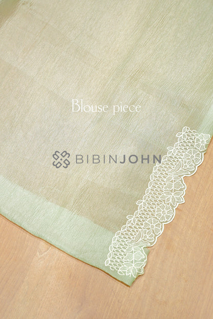 Tissue Organza Embroidery Saree For Women Pastel Pistachio Green BLOUSE PIECE
