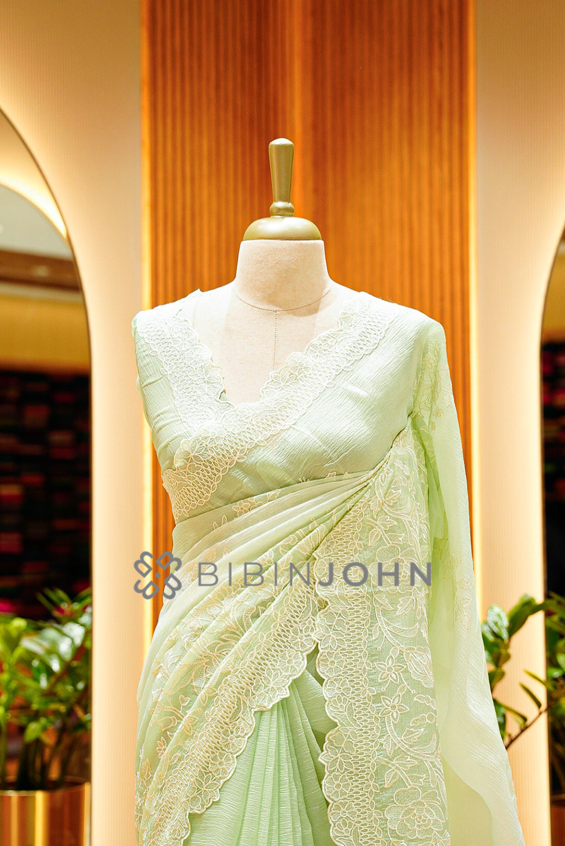 Tissue Organza Embroidery Saree For Women Pastel Pistachio Green CLOSE VIEW
