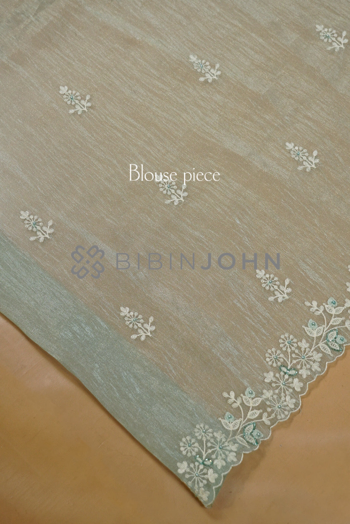 Tissue Organza Embroidery Saree For Women Seafoam Aqua blouse piece