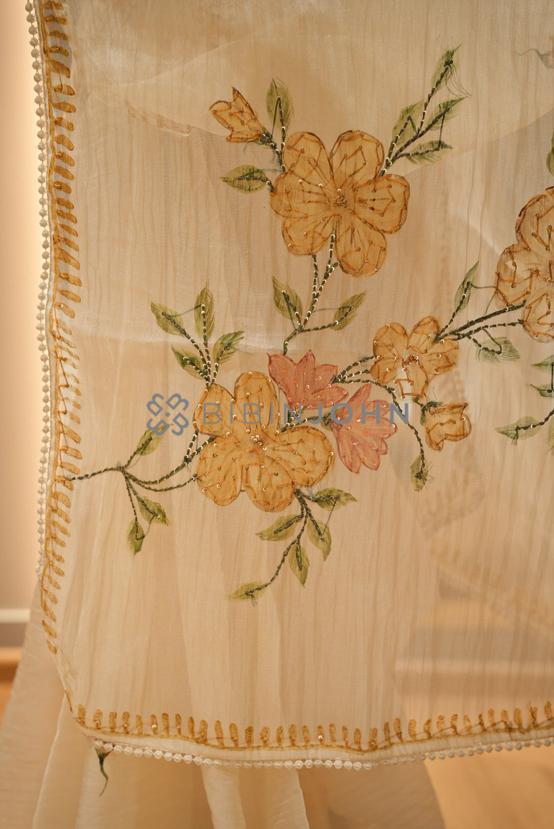 Tissue Organza Embroidery Saree For Women Ivory Cream pallu