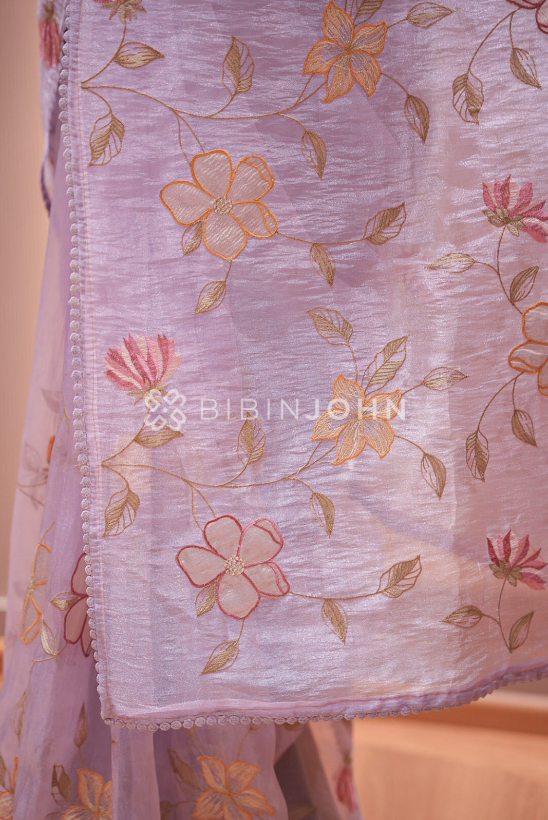 Tissue Organza Embroidery Saree For Women Lavender  PALLU