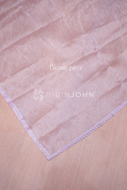 Tissue Organza Embroidery Saree For Women Lavender  BLOUSE PIECE