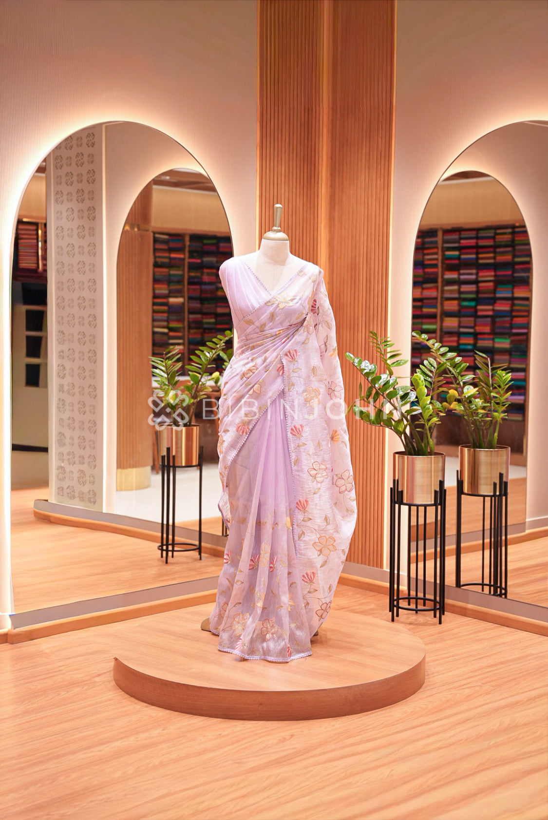 Tissue Organza Embroidery Saree For Women Lavender 