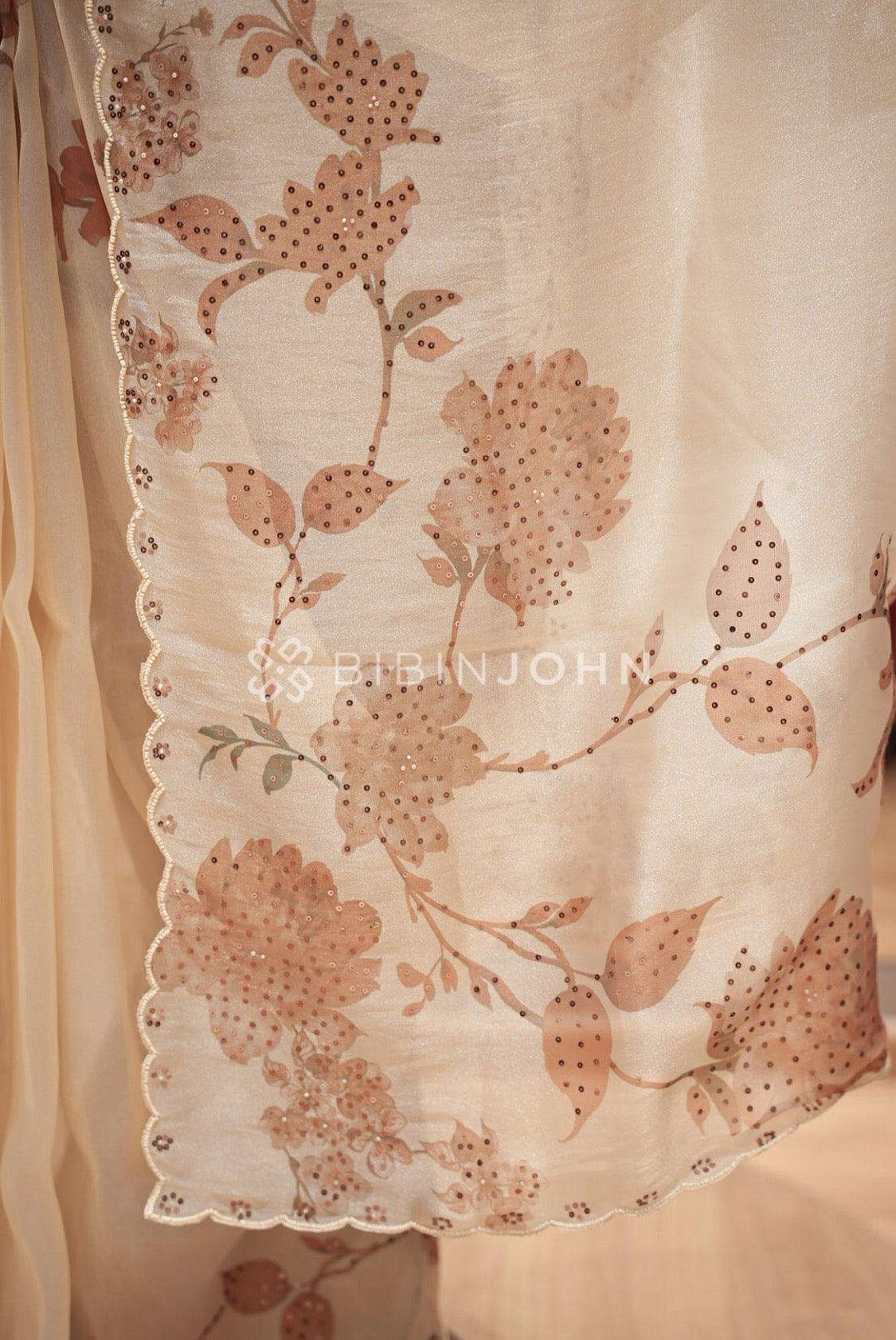 Tissue Organza Embroidery Saree For Women Ivory Cream  pallu